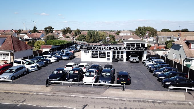 Aerial drone view of Clacton Car Sales dealership